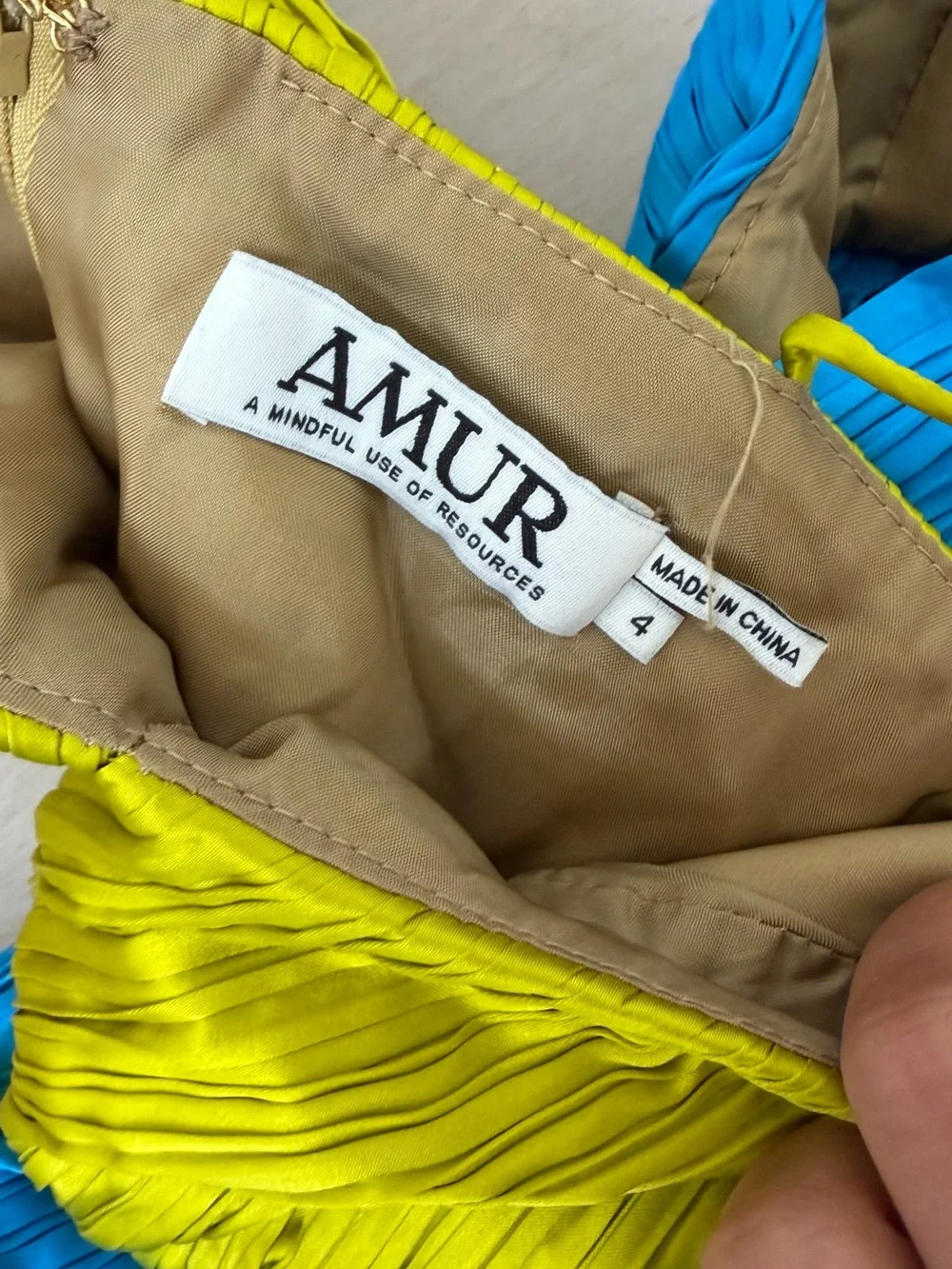 AMUR ELODIE Pleated Maxi Dress in Lime & Aqua SZ 4